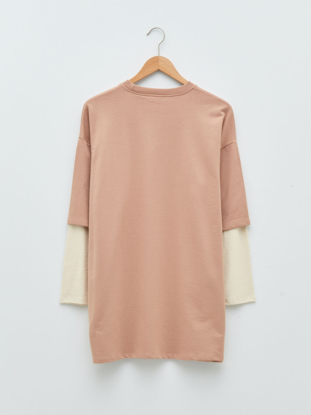 Bej Bisiklet Yaka Mickey Mouse Baskılı Kadın Sweatshirt Tunik-6