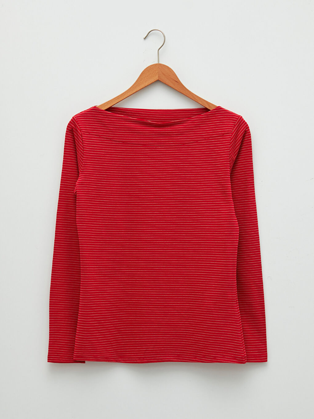 Boat Neck Striped Long Sleeve Women's T-Shirt-1