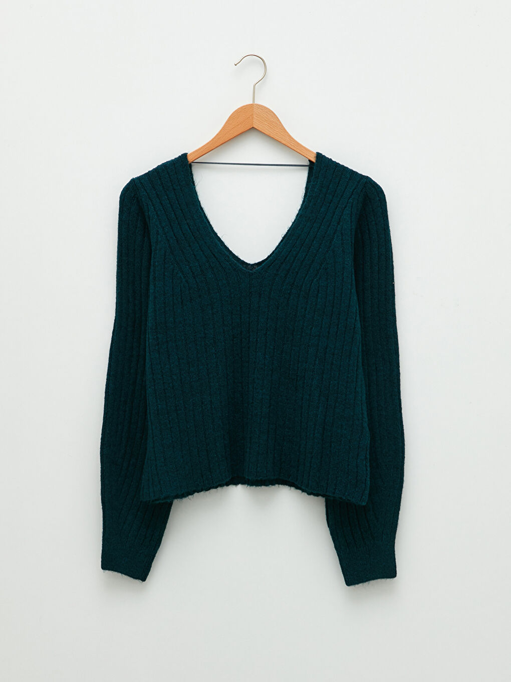 V-Neck Self Patterned Long Sleeve Women's Knitwear Sweater-5