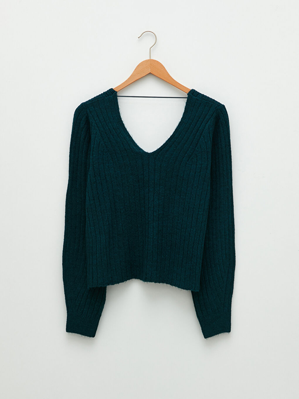 V-Neck Self Patterned Long Sleeve Women's Knitwear Sweater-6