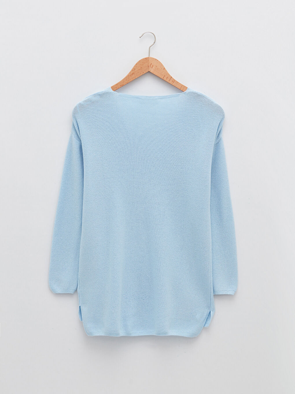 Mavi V Yaka Düz Uzun Kollu Kadın Triko Tunik-6