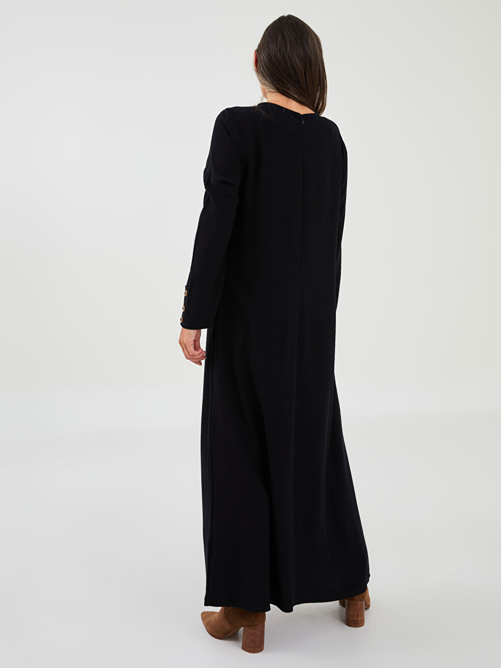 Haljina od viskoze A kroja sa dugmadima i okruglim izrezom za žene-4