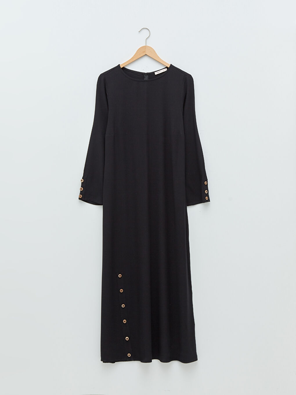 Haljina od viskoze A kroja sa dugmadima i okruglim izrezom za žene-5