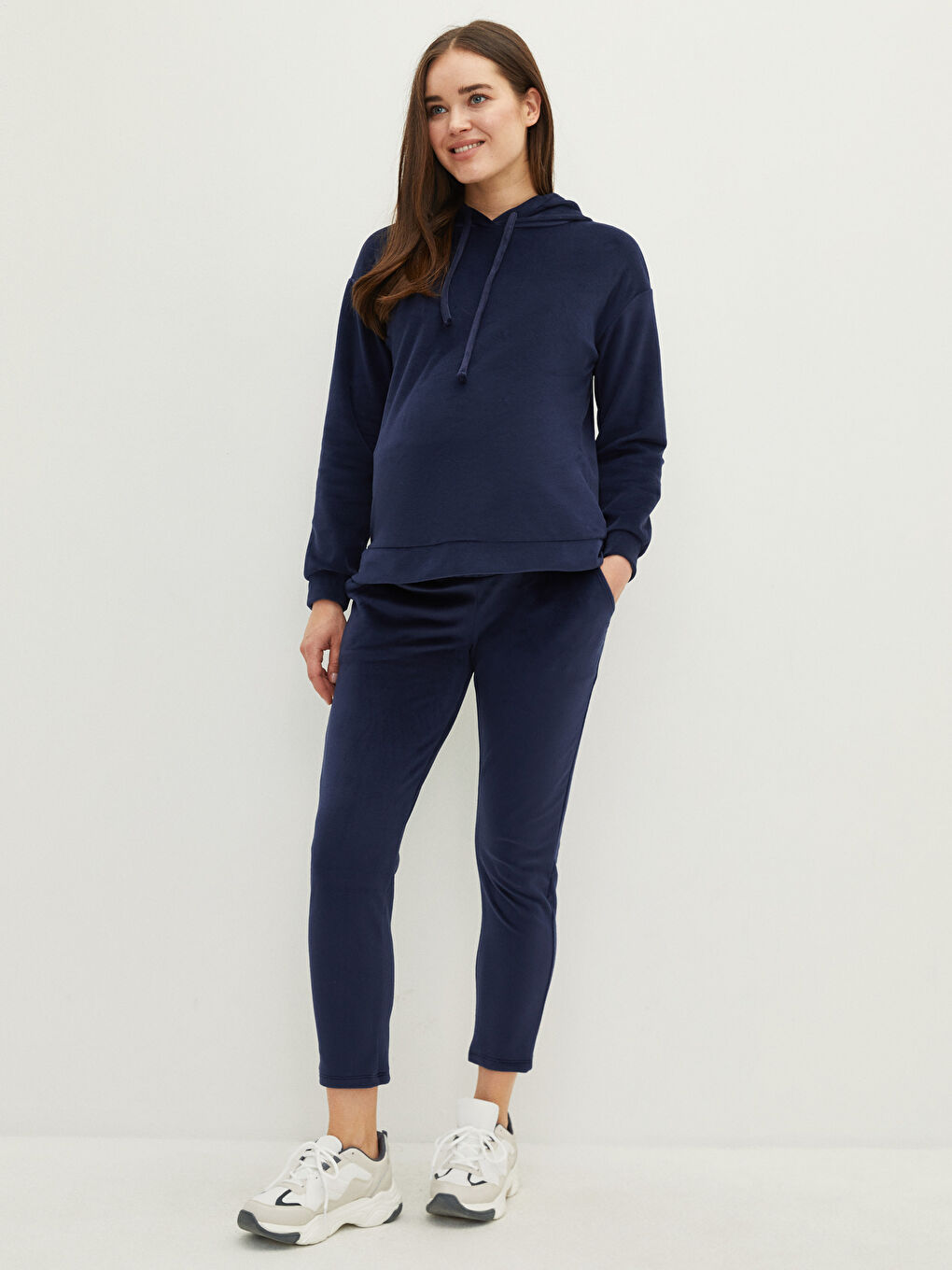 Pantaloni de trening pentru gravide cu buzunare detaliate și talie peste burtă-1