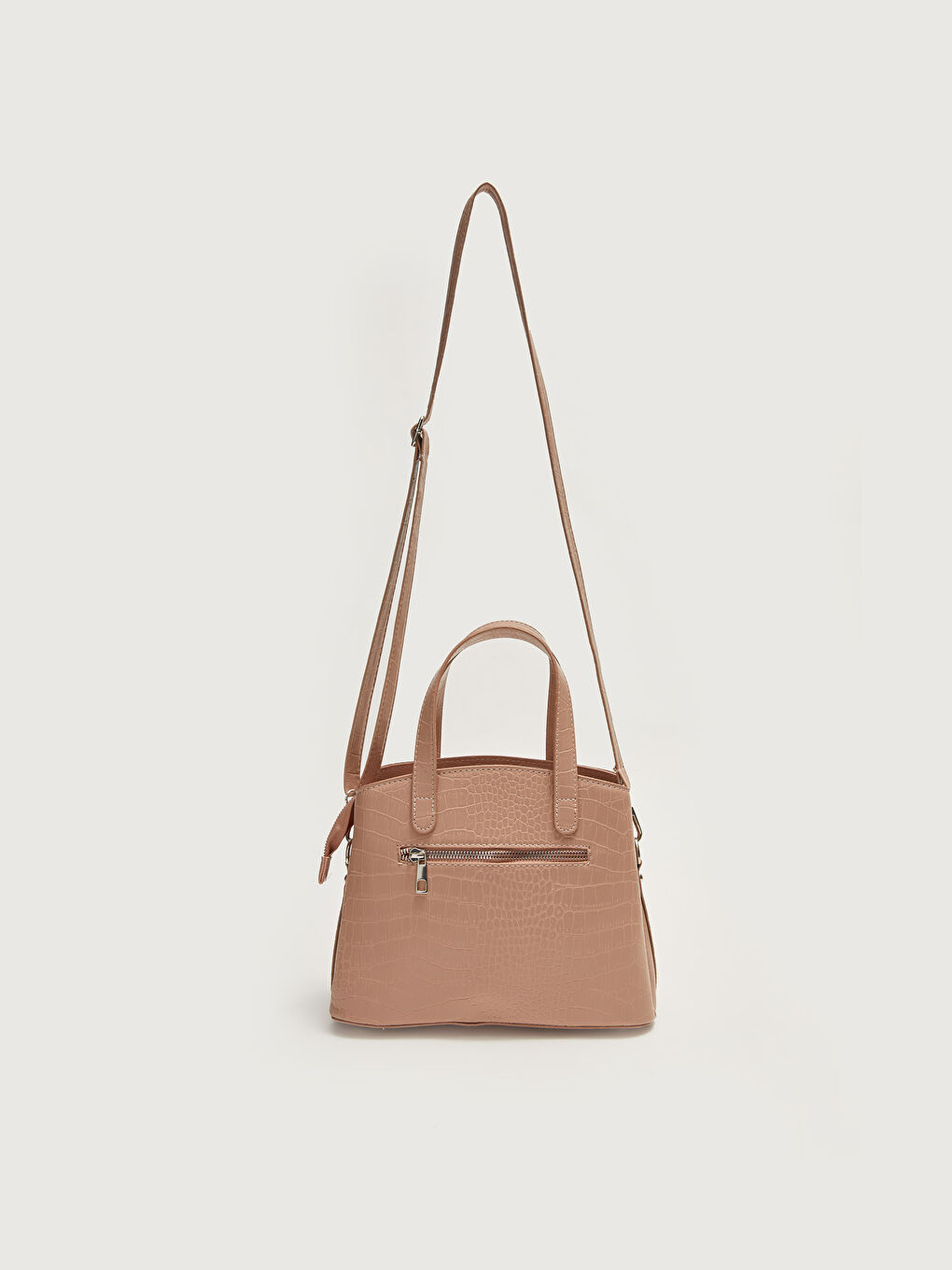 Pembe Deri Görünümlü Kendinden Desenli Kadın Kol Çantası-2