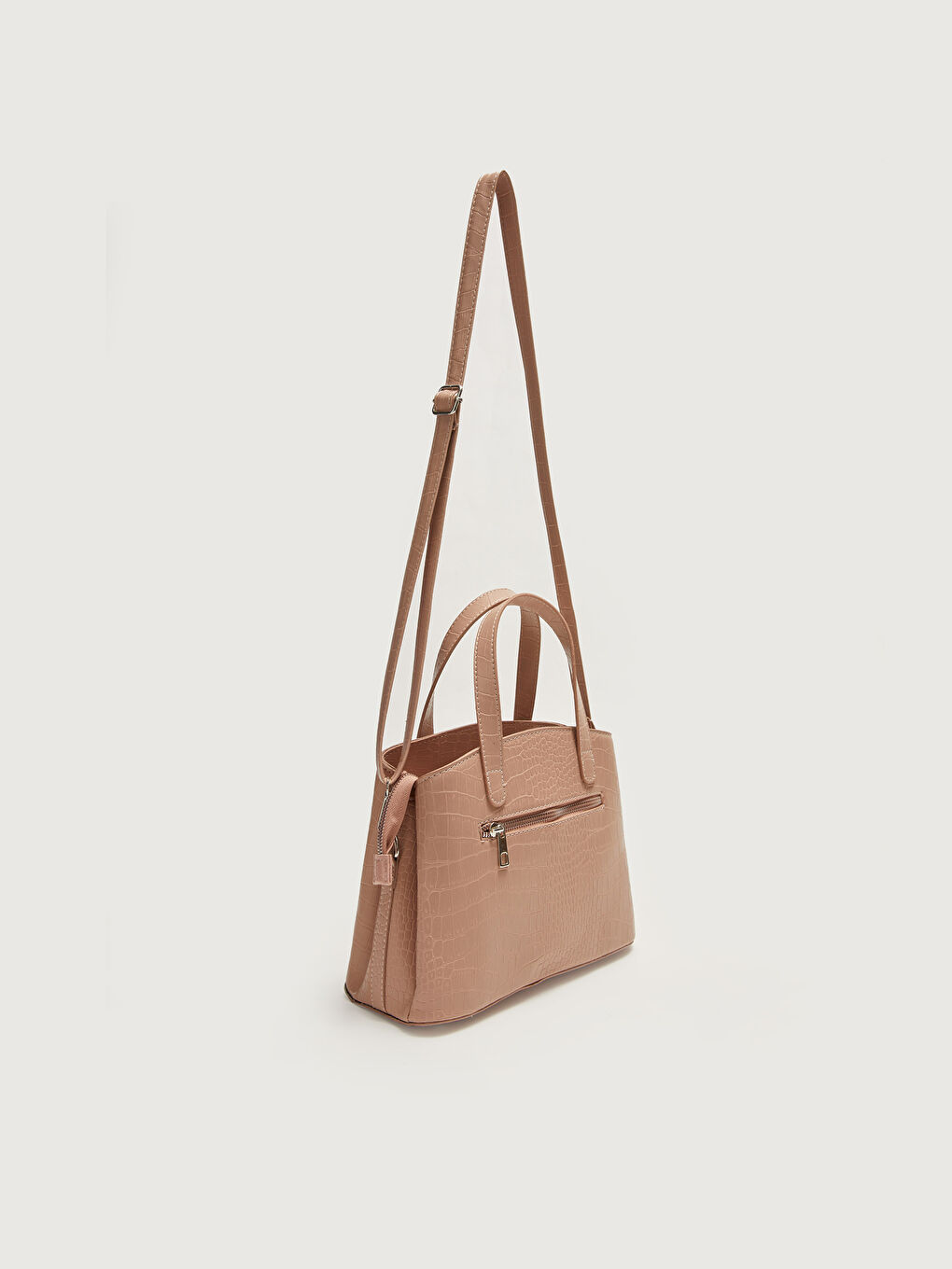 Pembe Deri Görünümlü Kendinden Desenli Kadın Kol Çantası-3