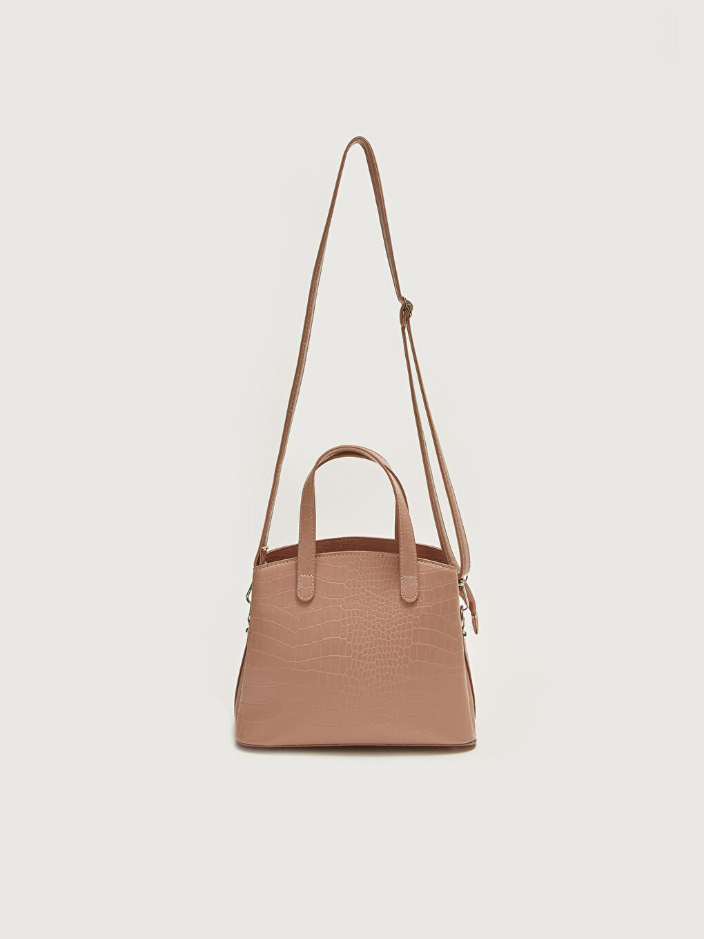 Pembe Deri Görünümlü Kendinden Desenli Kadın Kol Çantası-4