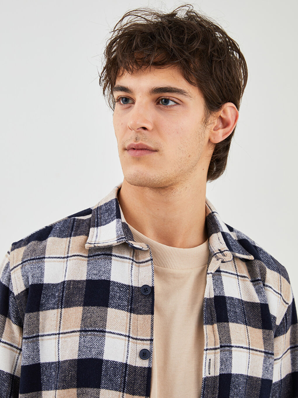 Chemise en flanelle à carreaux à manches longues coupe régulière pour hommes-2