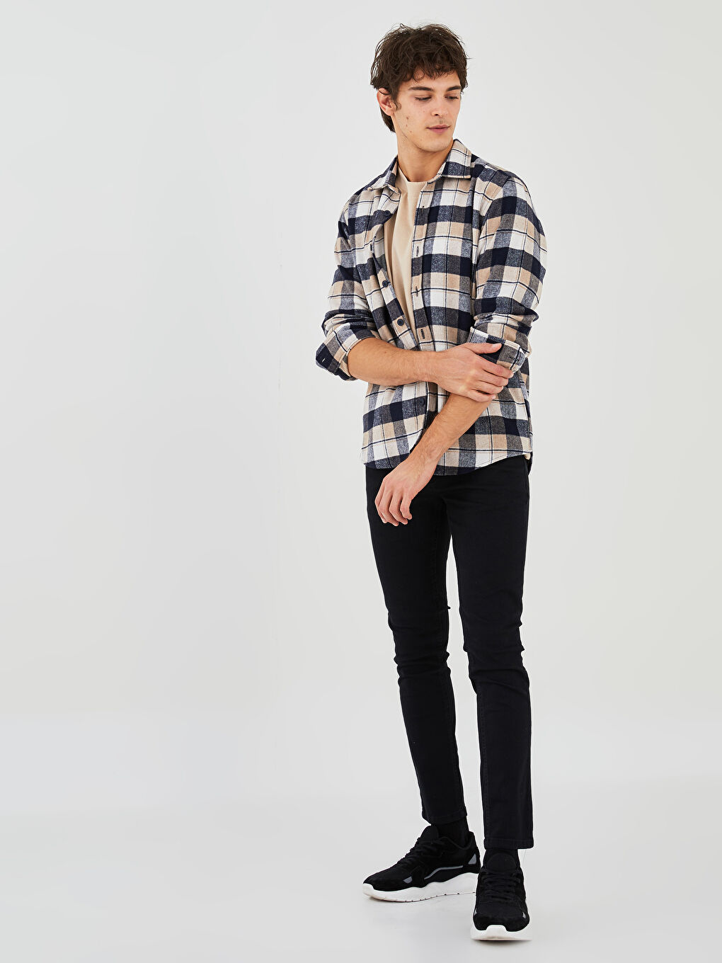 Chemise en flanelle à carreaux à manches longues coupe régulière pour hommes-3