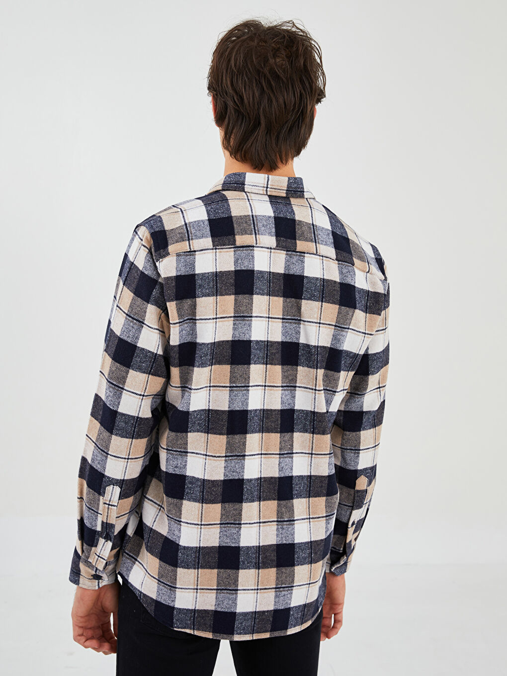 Chemise en flanelle à carreaux à manches longues coupe régulière pour hommes-4