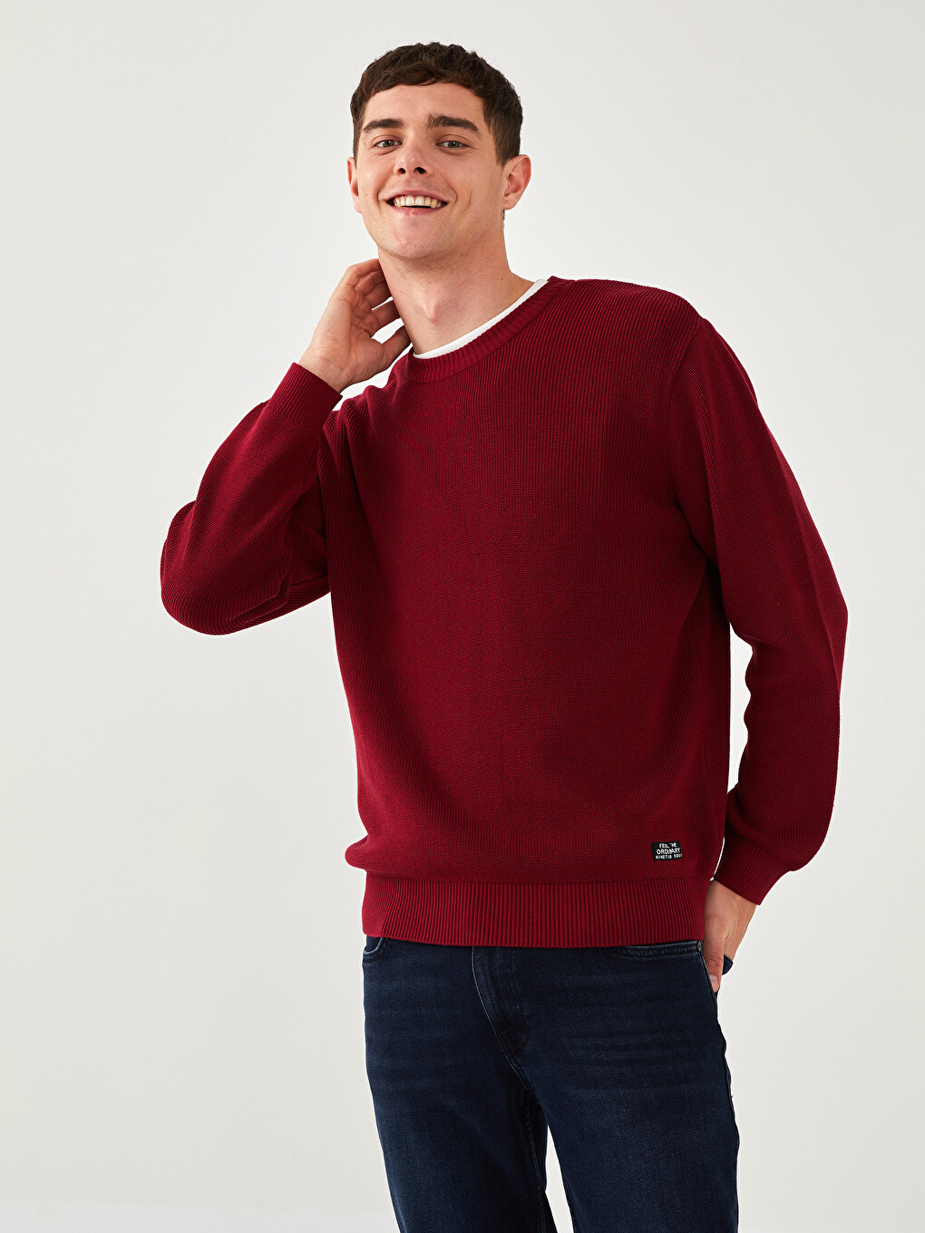Crew Neck Long Sleeve Men's Tricot Sweater-1