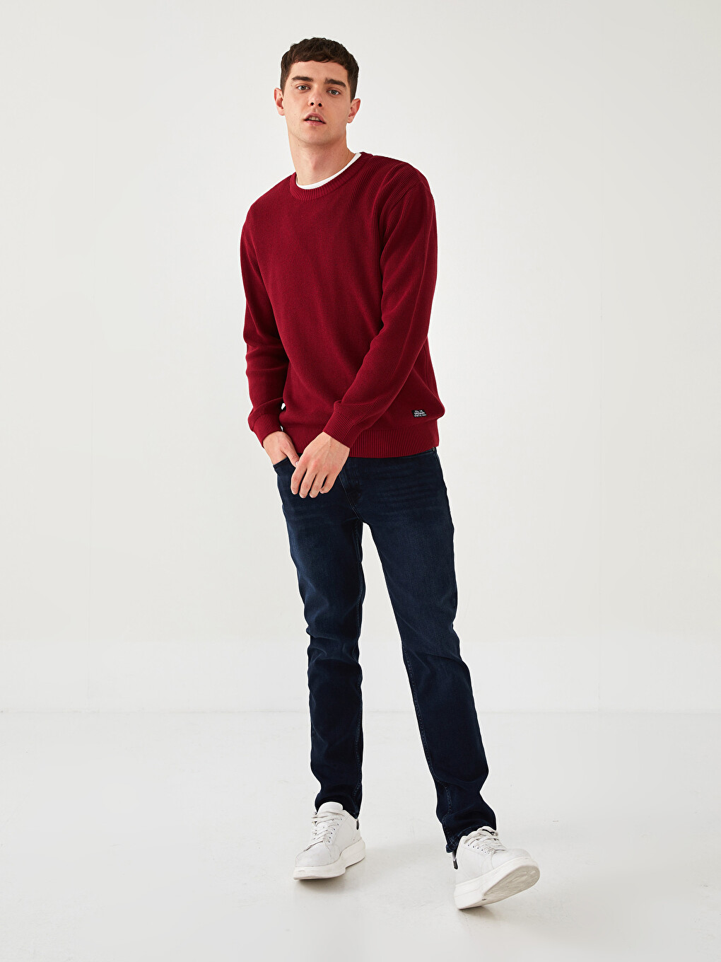 Crew Neck Long Sleeve Men's Tricot Sweater-3
