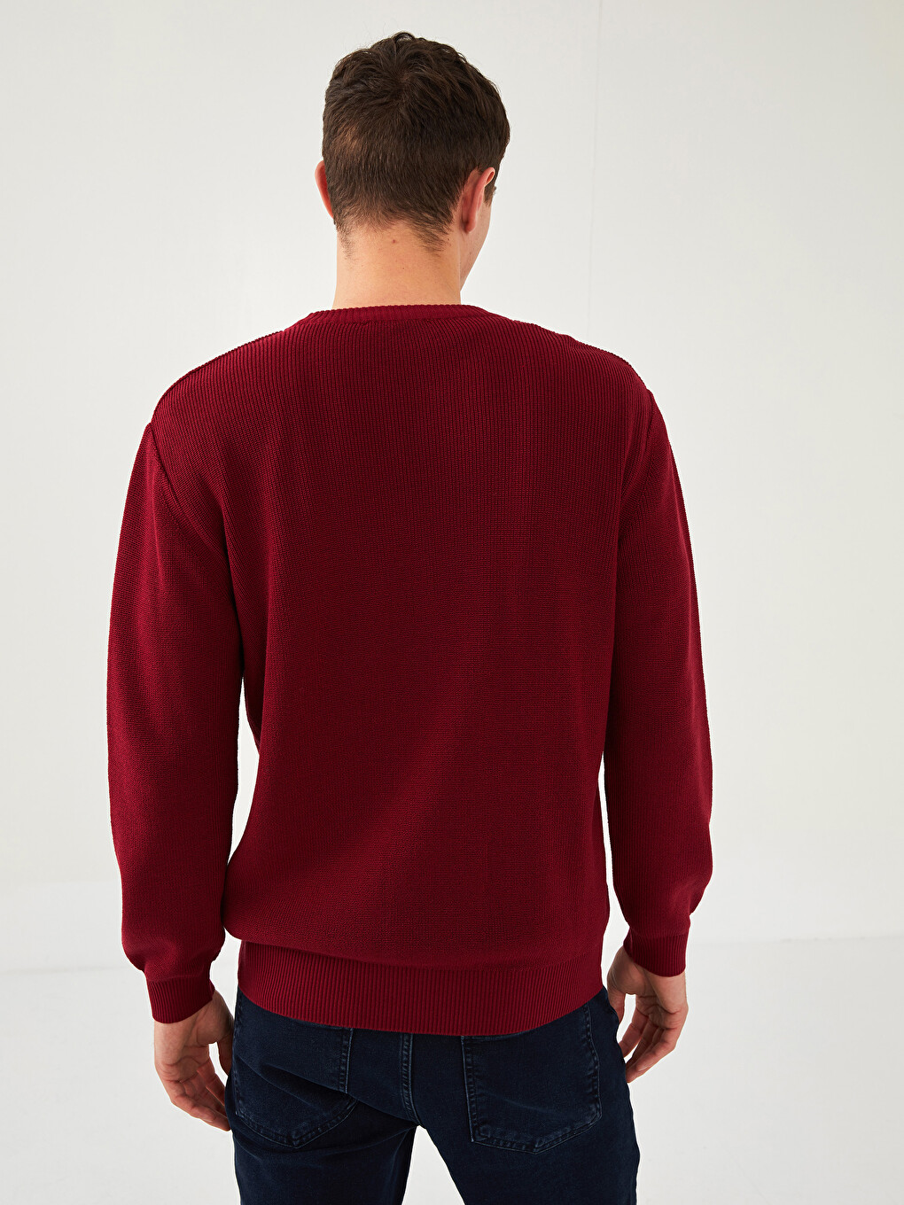 Crew Neck Long Sleeve Men's Tricot Sweater-4
