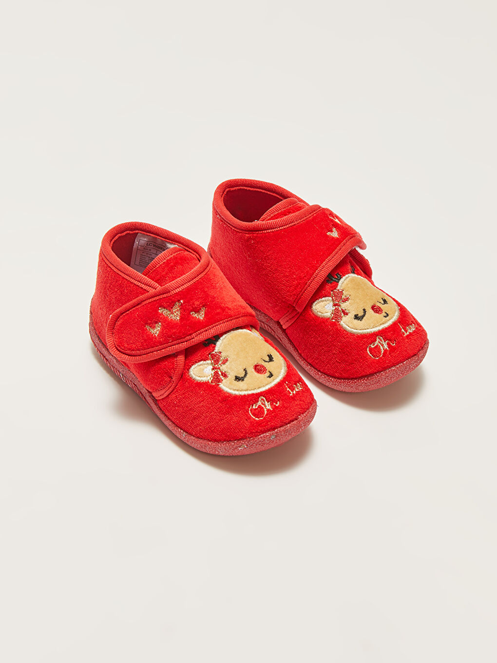 Embroidered Detail Velcro Baby Girls' Home Slippers