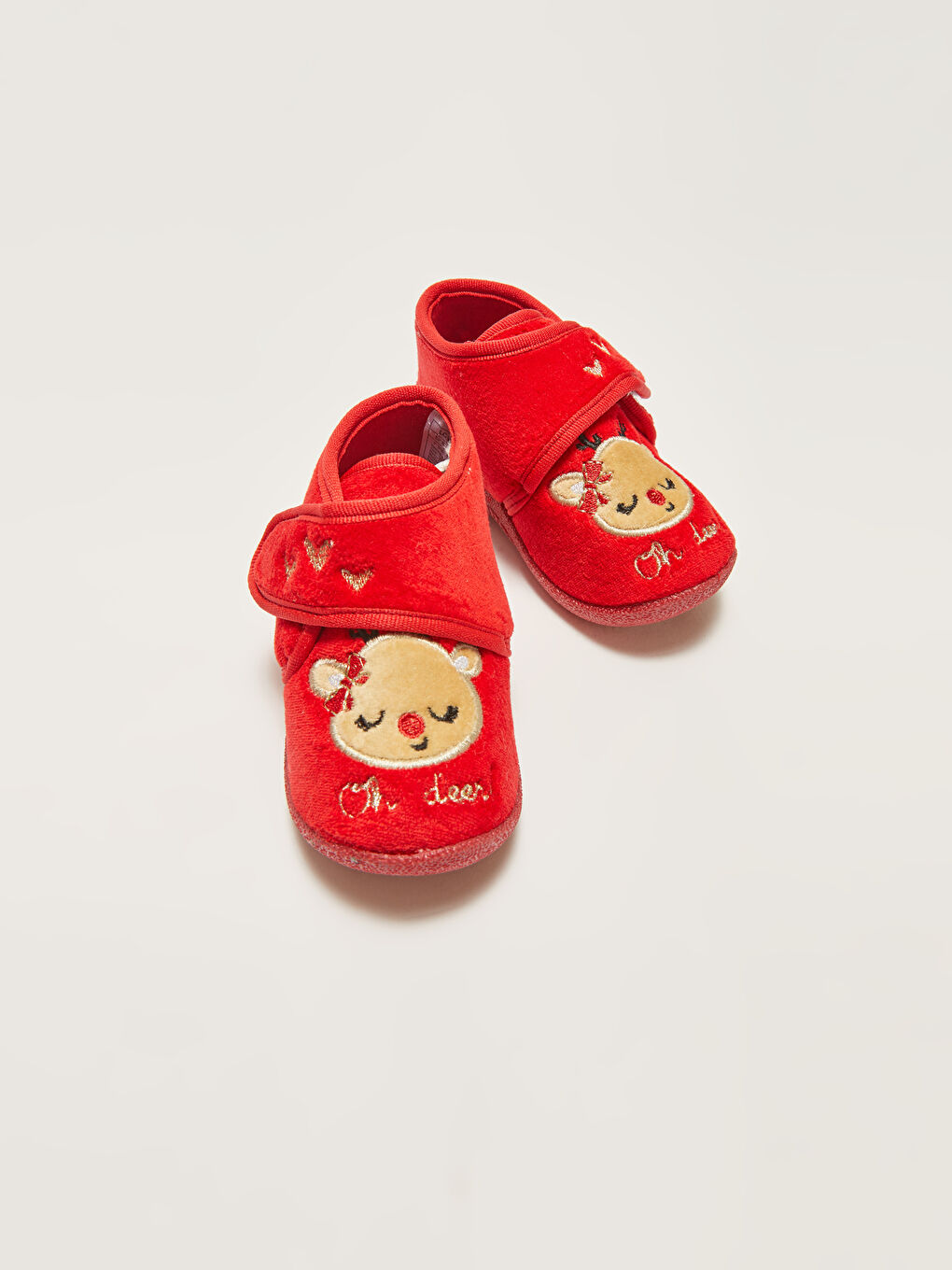 Embroidered Detail Velcro Baby Girls' Home Slippers-2