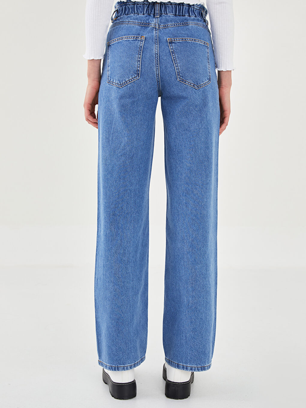 Beli Lastikli Wideleg Cep Detaylı Kadın Rodeo Jean Pantolon-5