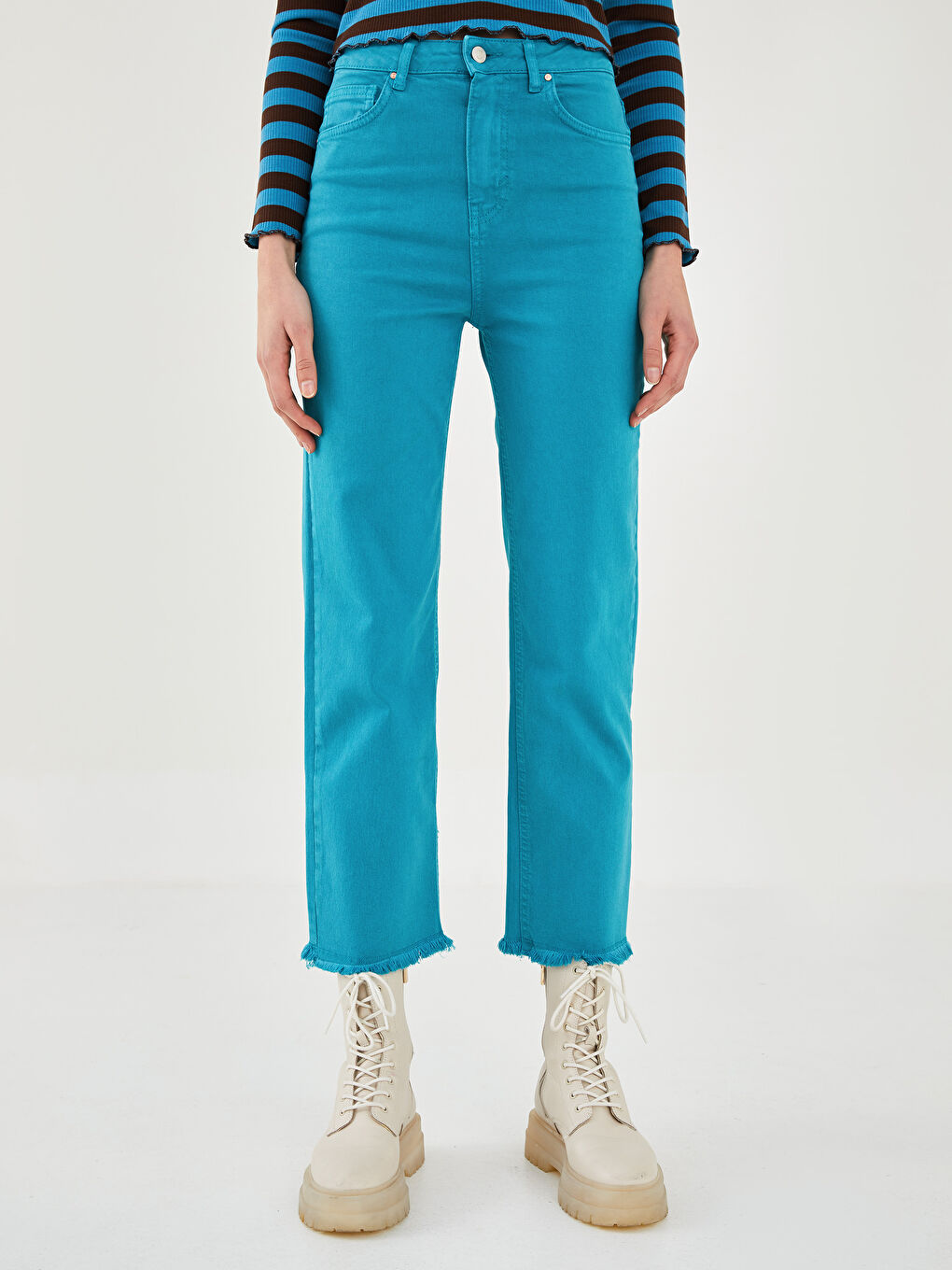 Blugi Dama cu Talie Înaltă, Croială Confortabilă și Buzunare-4