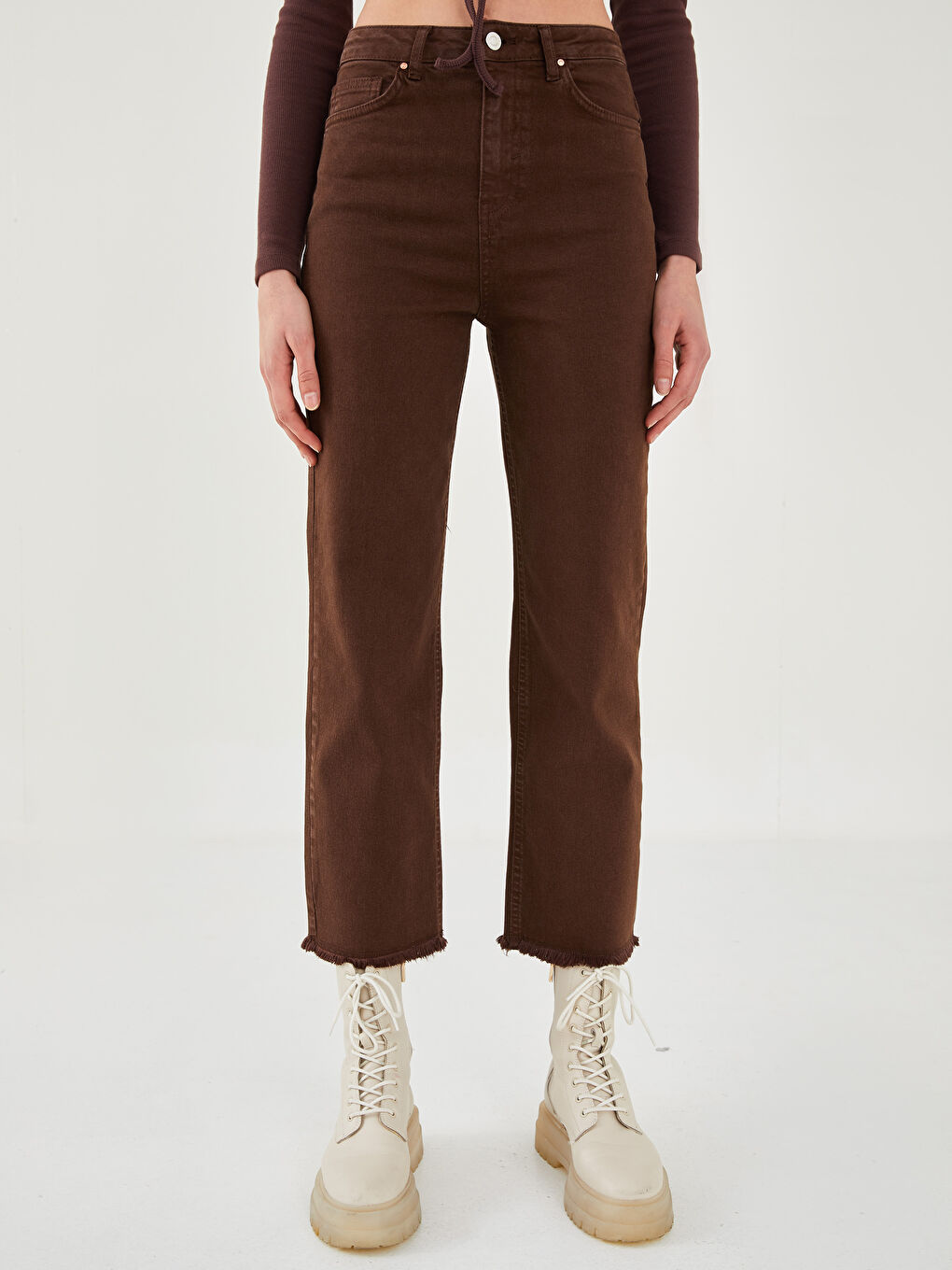 Blugi Dama cu Talie Înaltă, Croială Confortabilă și Buzunare-3