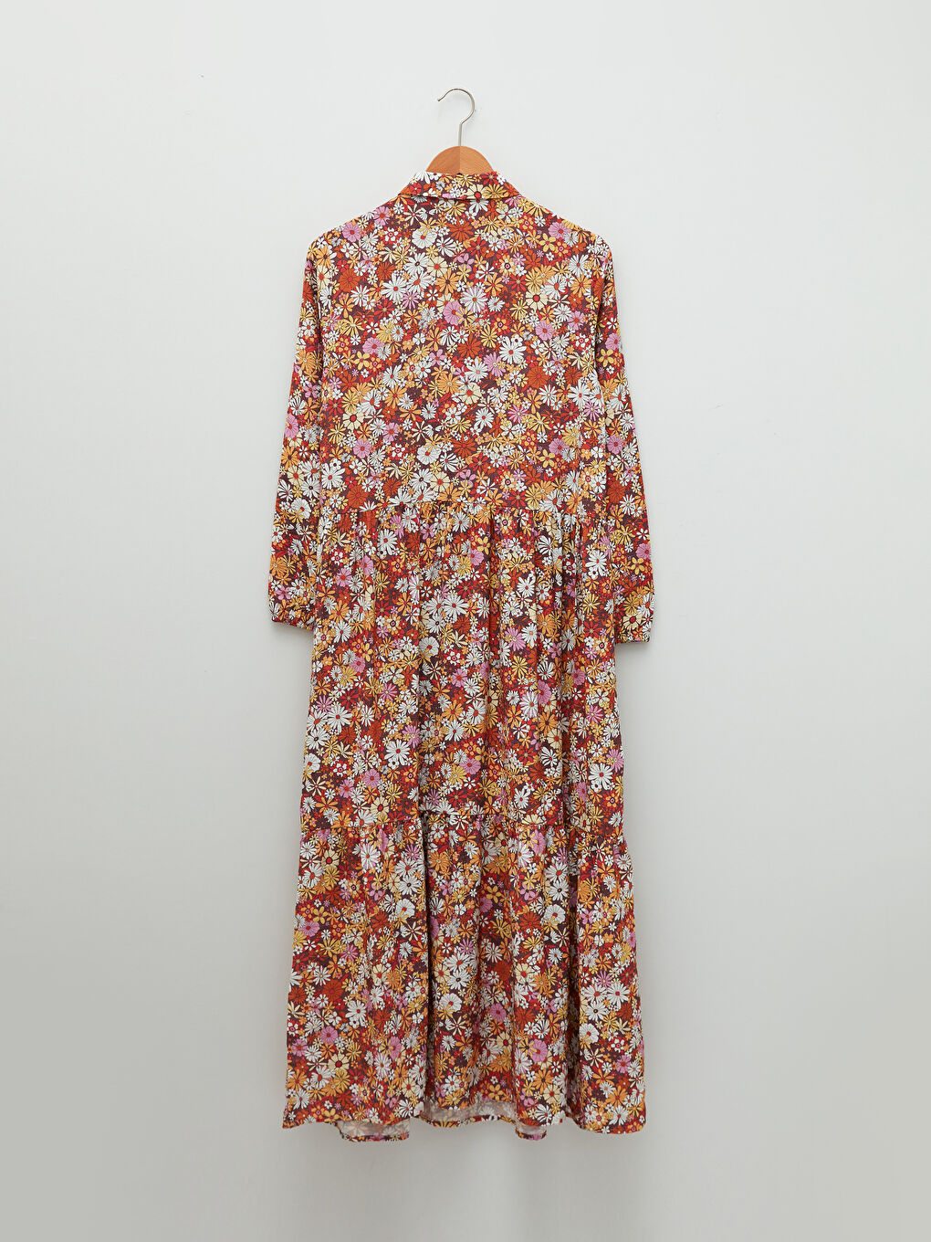 Shirt Neck Flower Long Sleeve Poplin Women's Dress-6