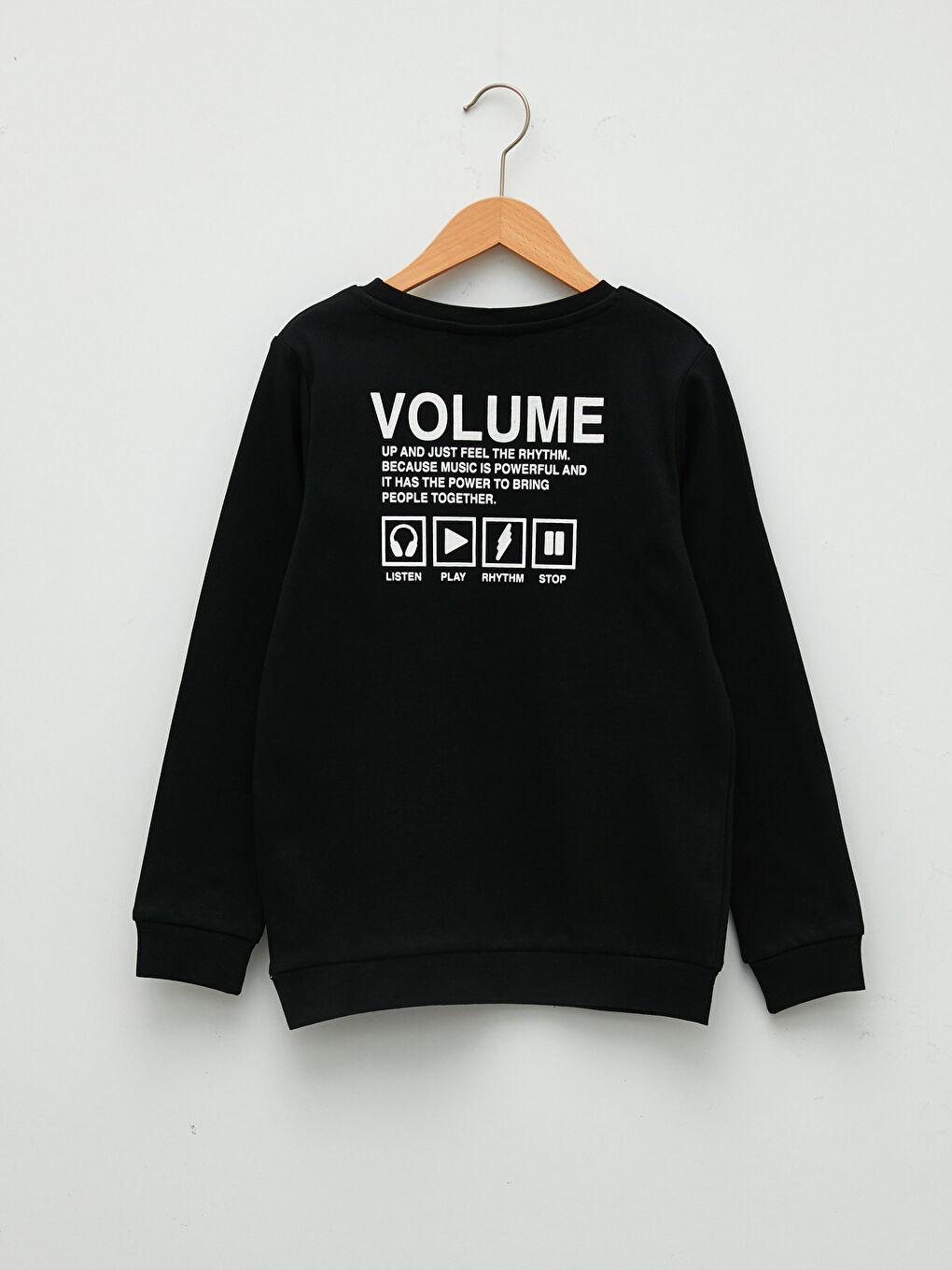 Siyah Bisiklet Yaka Baskılı Uzun Kollu Erkek Çocuk Sweatshirt-1