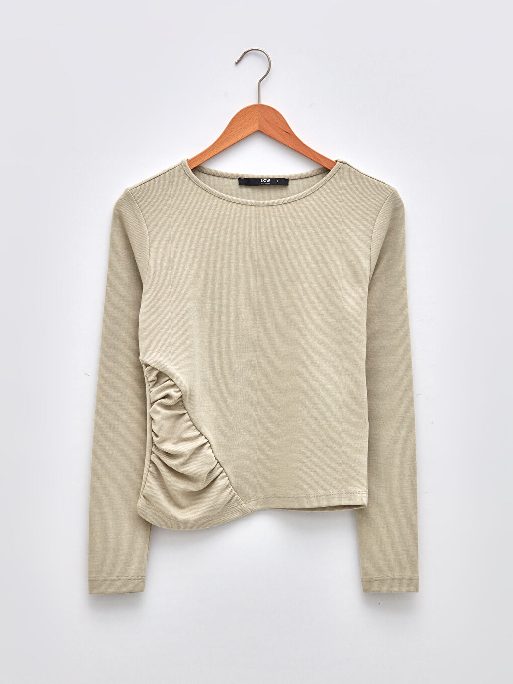 Блузка Женская Однотонная С Длинным Рукавом И Круглым Вырезом-4