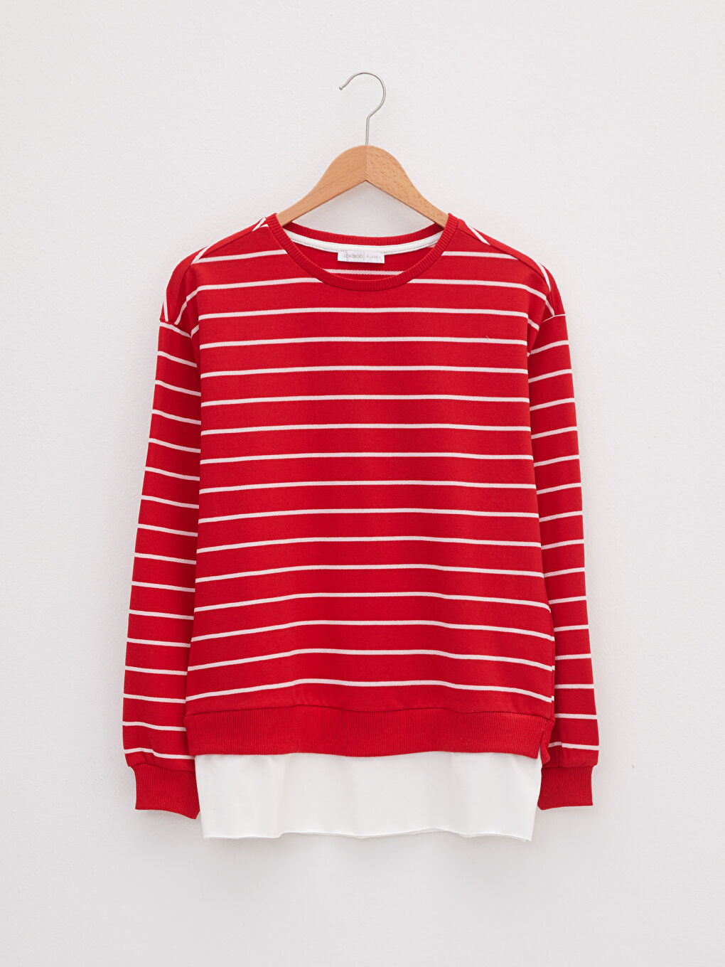 Kırmızı Bisiklet Yaka Çizgili Uzun Kollu Kadın Sweatshirt-6