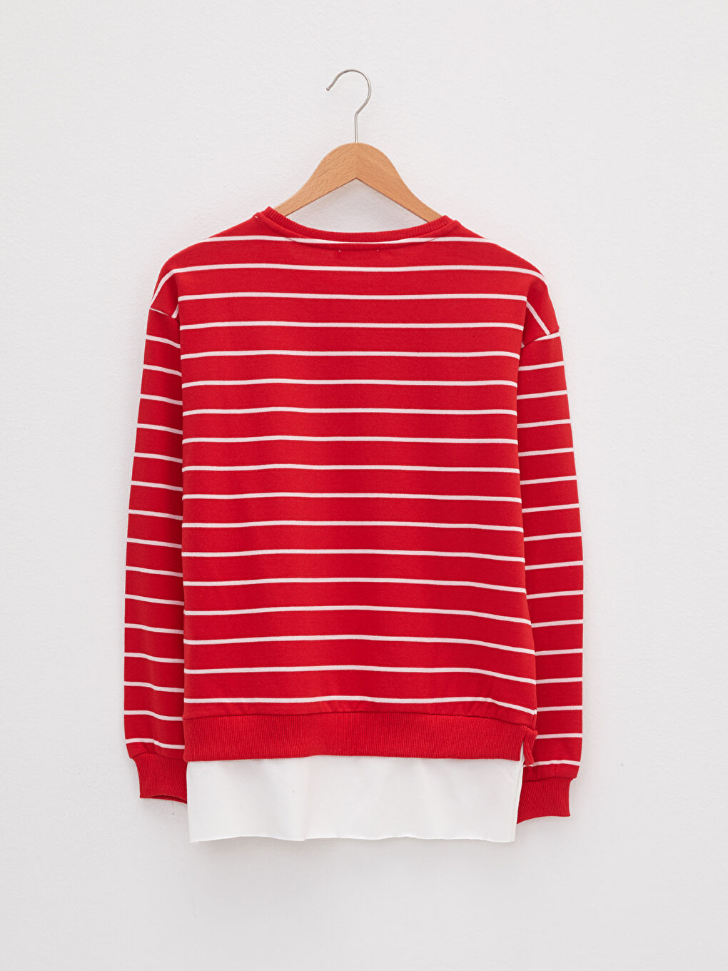 Kırmızı Bisiklet Yaka Çizgili Uzun Kollu Kadın Sweatshirt-7