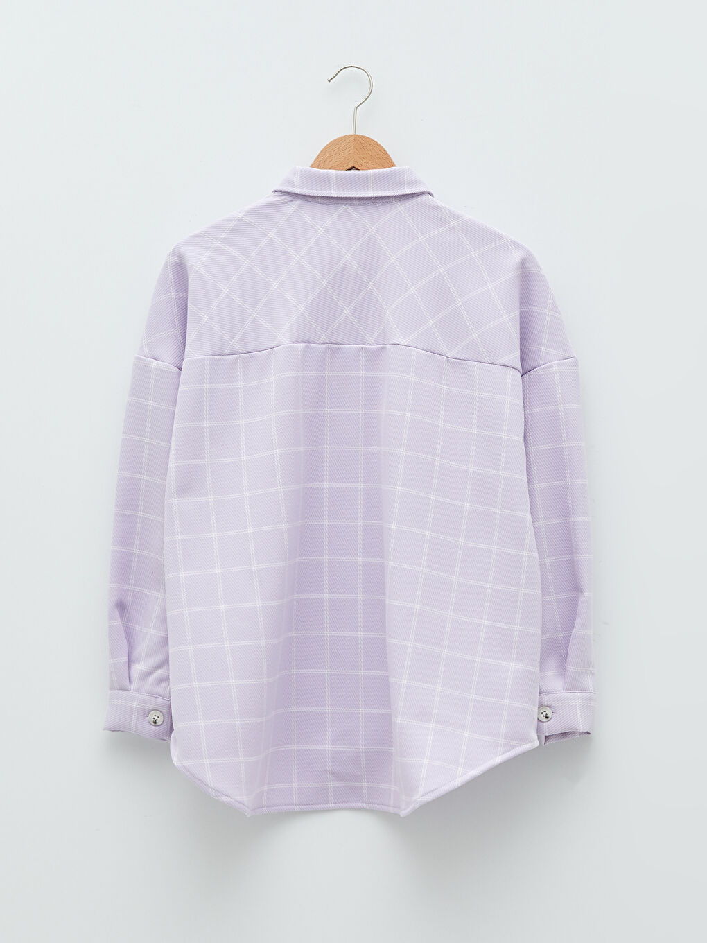 Lila Büyük Beden Önden Düğme Kapamalı Ekose Uzun Kollu Kadın Gömlek-11