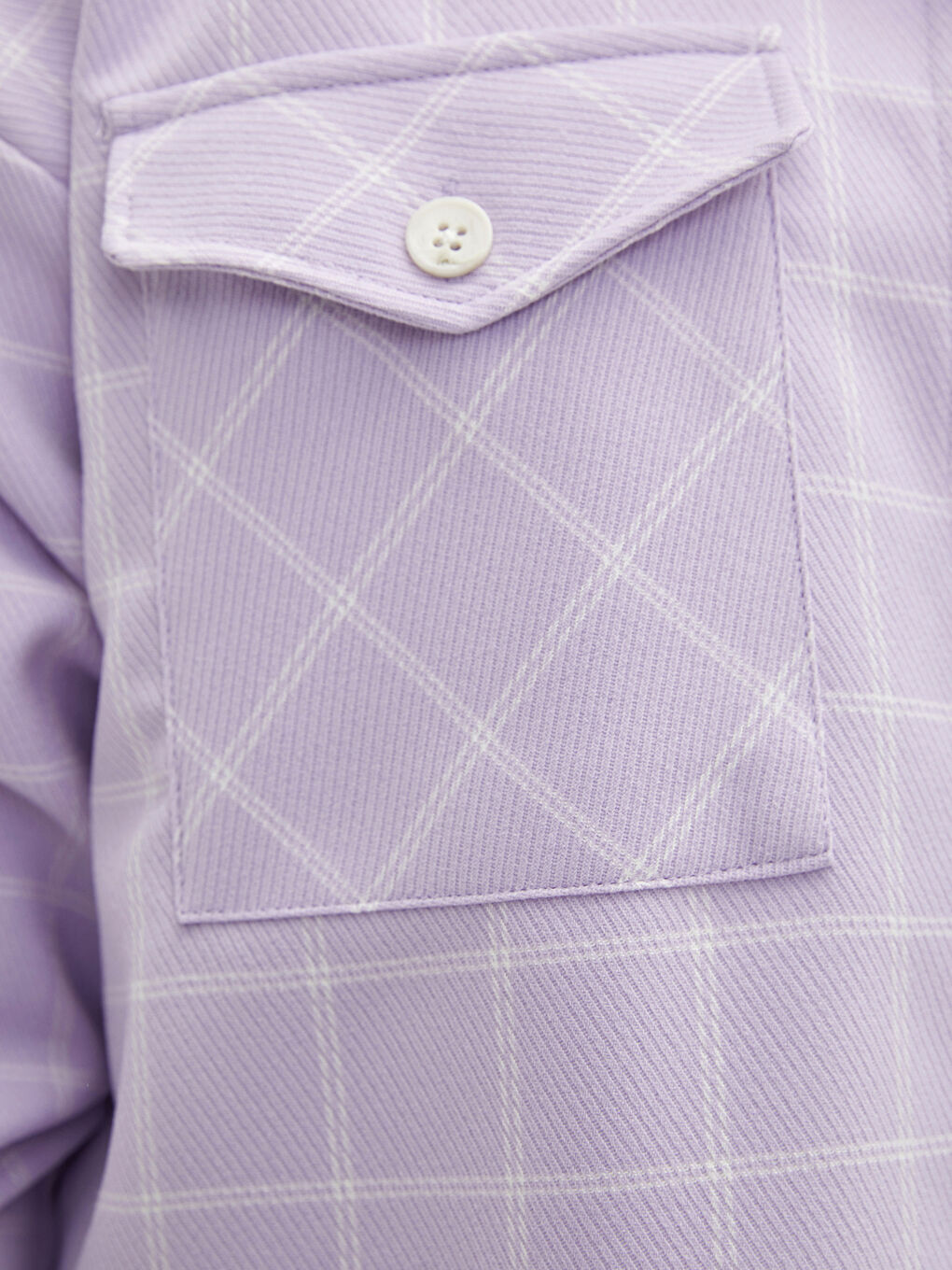 Lila Büyük Beden Önden Düğme Kapamalı Ekose Uzun Kollu Kadın Gömlek-7