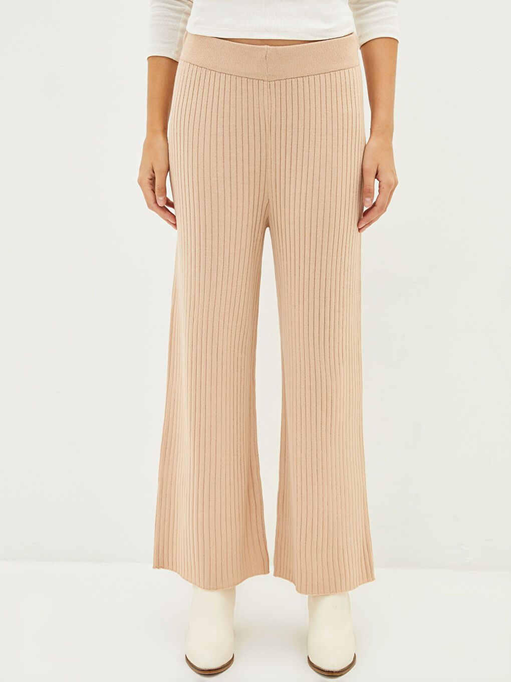 Еластична талия Редовен фит Прав широк крачол Панталон трико за жени-2