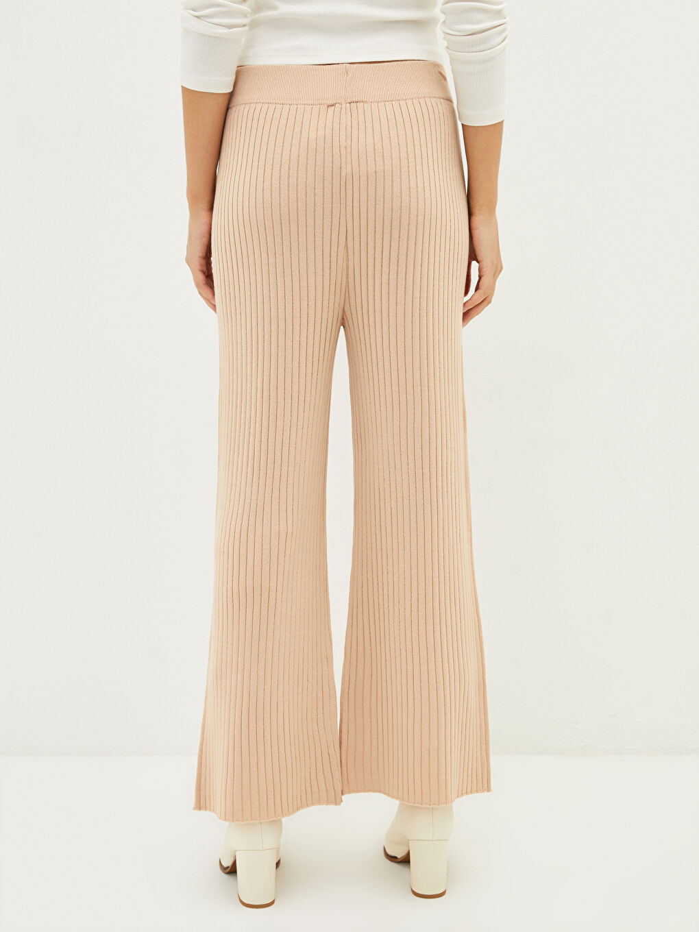 Еластична талия Редовен фит Прав широк крачол Панталон трико за жени-3