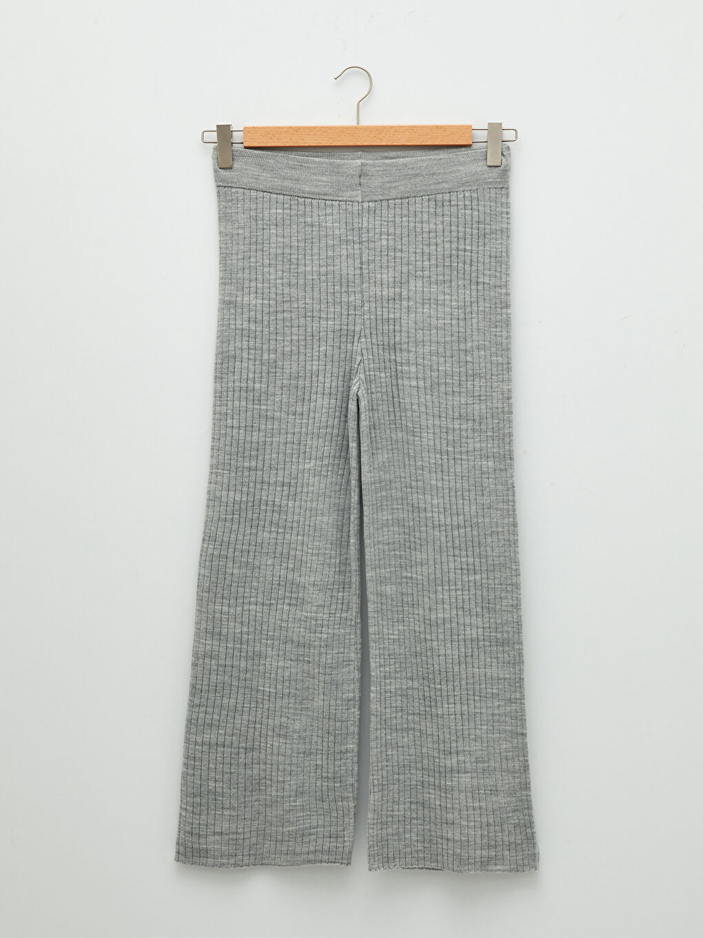 Elastic Waist Standard Fit Straight Wide Leg Women's Knitwear Trousers-3