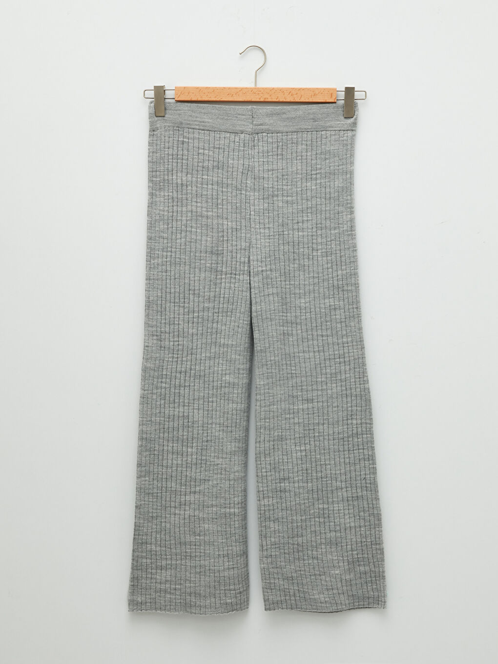 Elastic Waist Standard Fit Straight Wide Leg Women's Knitwear Trousers-4