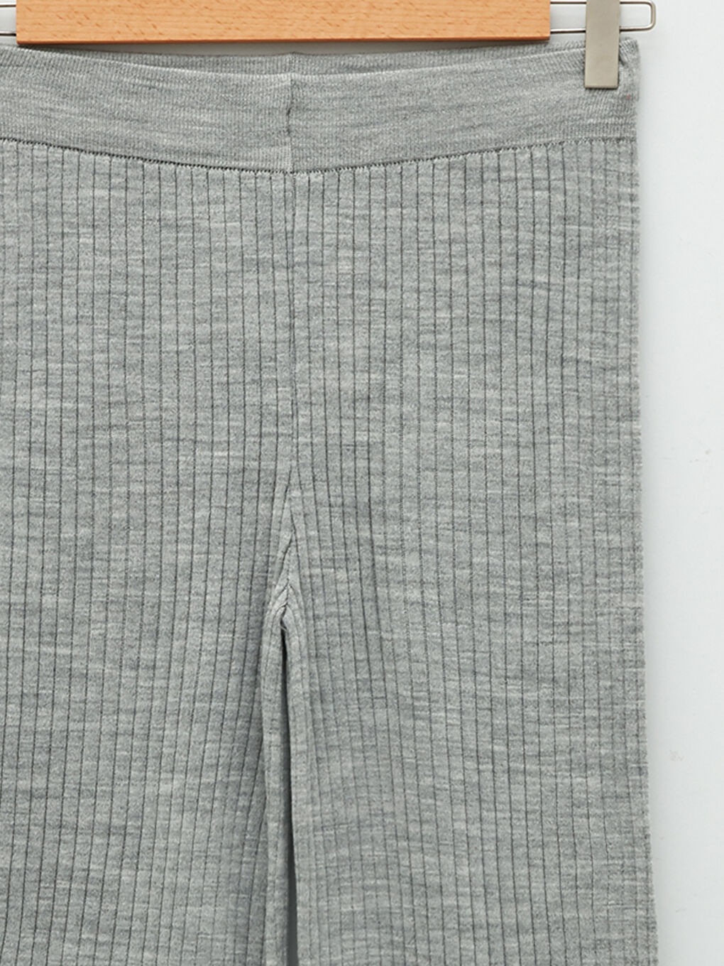 Elastic Waist Standard Fit Straight Wide Leg Women's Knitwear Trousers-5