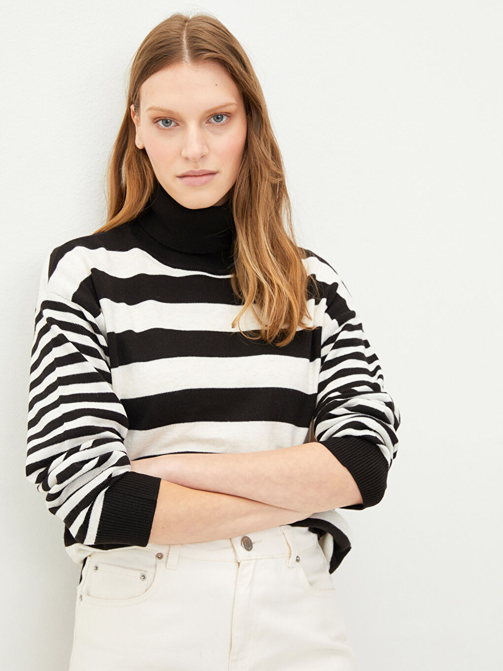 LCWAIKIKI Classic Rollkragen Gestreifter Langarm Damen Strickpullover -W1J689Z8-CVL