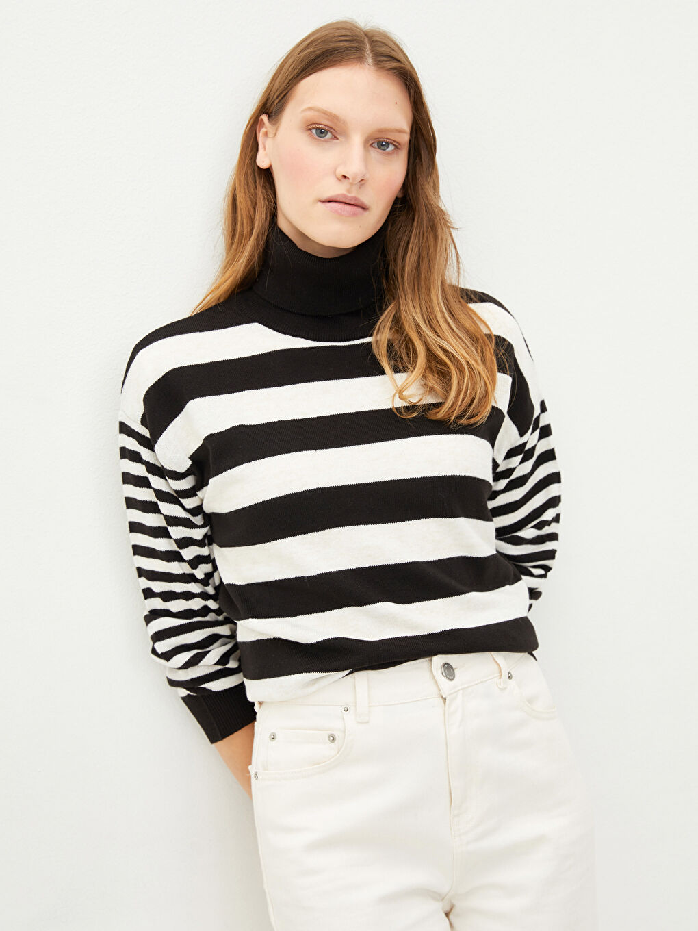LCWAIKIKI Classic Rollkragen Gestreifter Langarm Damen Strickpullover -W1J689Z8-CVL