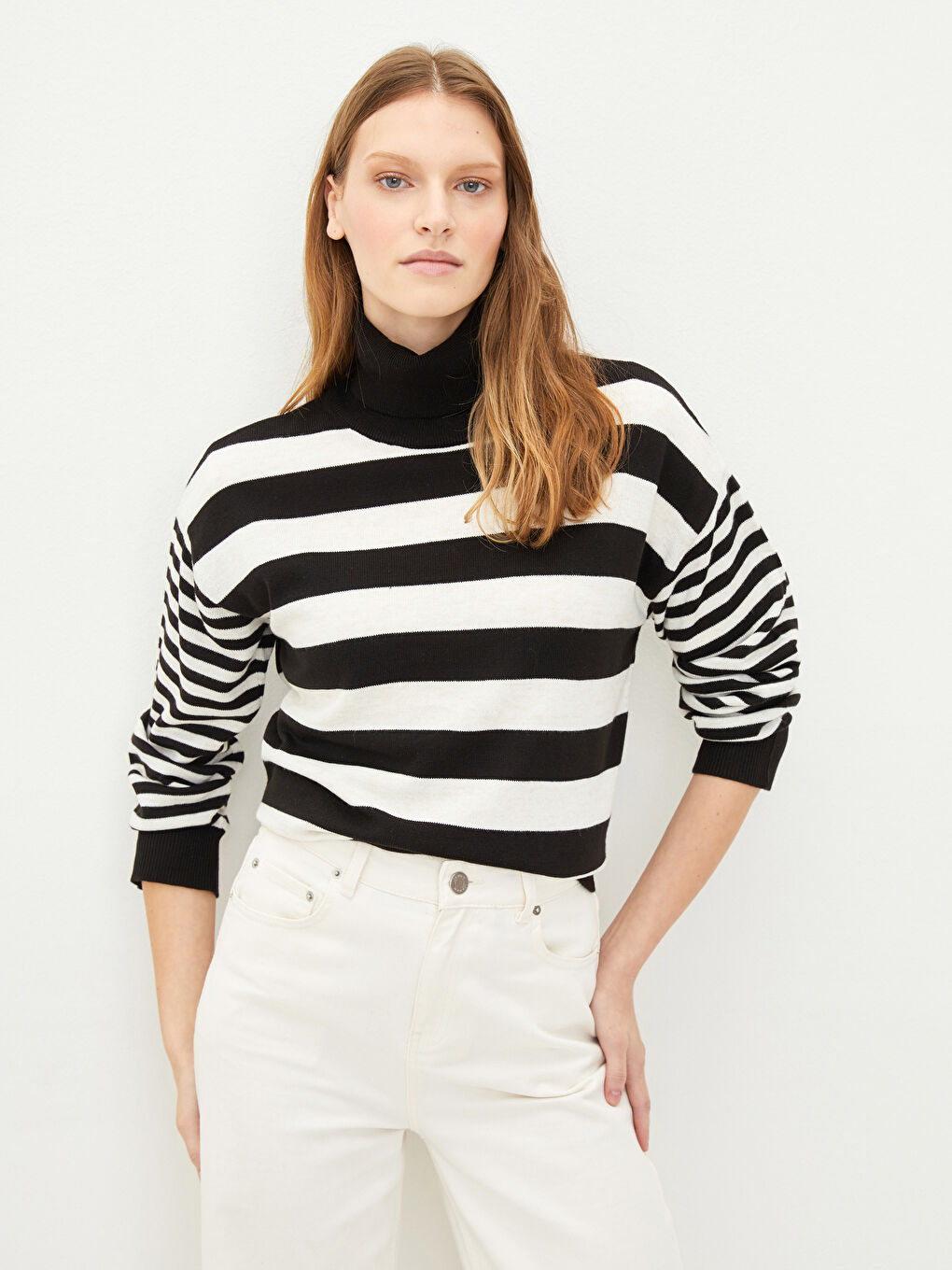 LCWAIKIKI Classic Rollkragen Gestreifter Langarm Damen Strickpullover -W1J689Z8-CVL