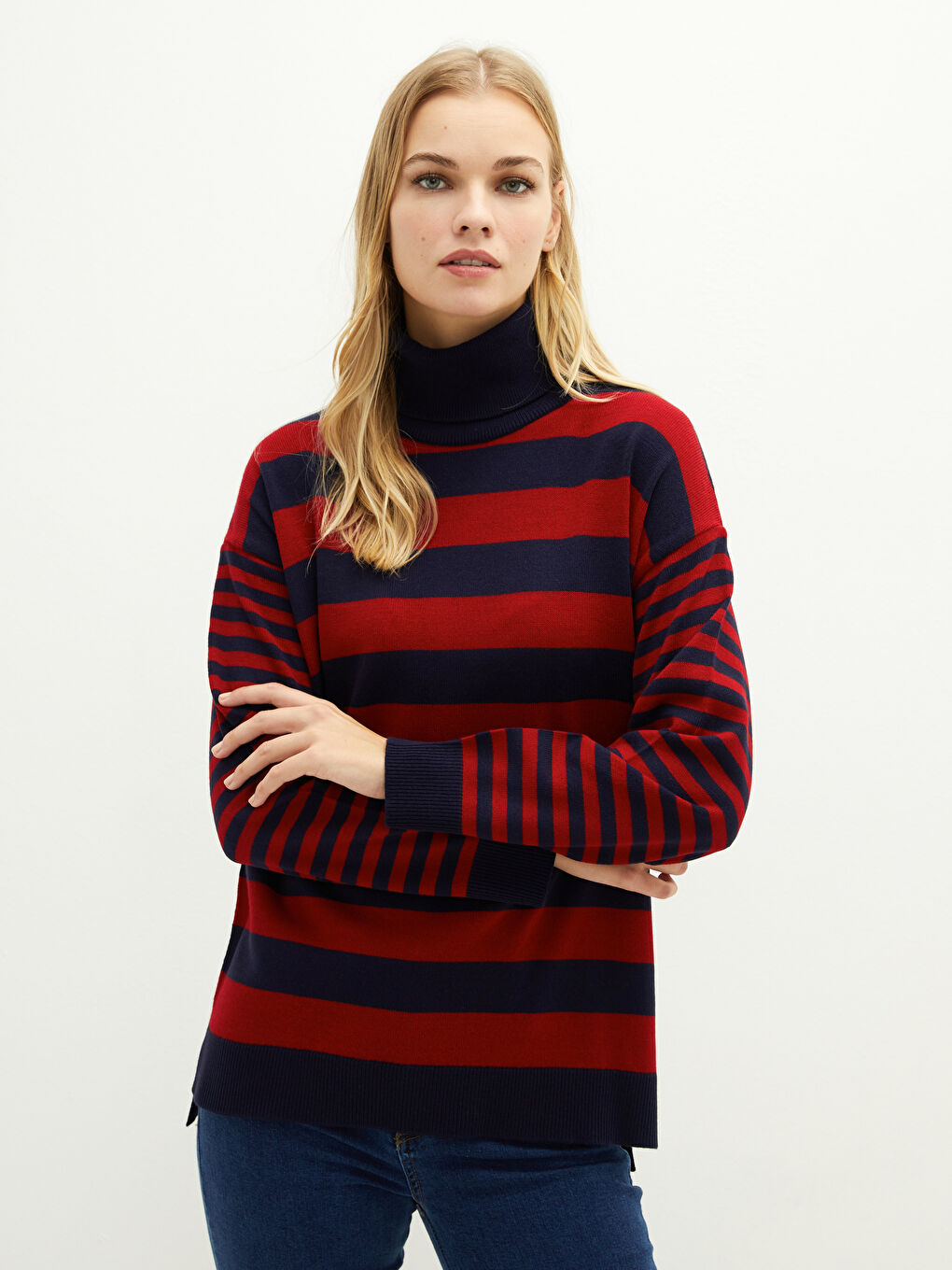 LCWAIKIKI Classic Turtleneck Striped Long Sleeve Women's Tricot Sweater -W1J689Z8-RFF