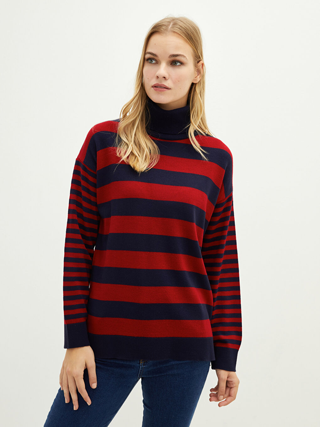 LCWAIKIKI Classic Turtleneck Striped Long Sleeve Women's Tricot Sweater -W1J689Z8-RFF
