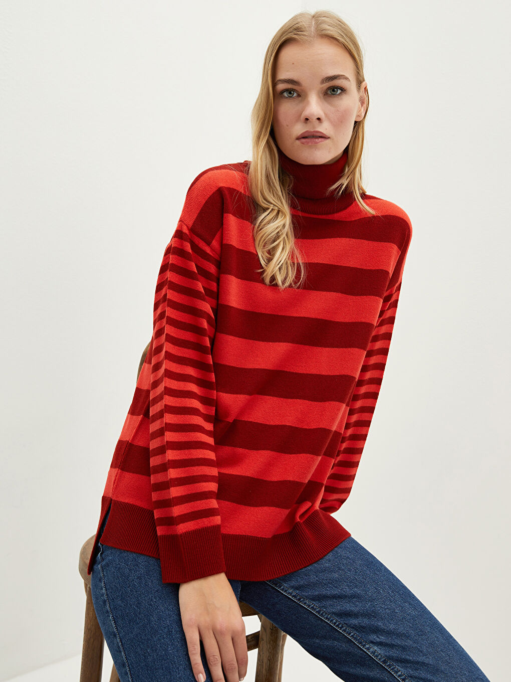 LCWAIKIKI Classic Turtleneck Striped Long Sleeve Women's Tricot Sweater -W1J689Z8-S0E