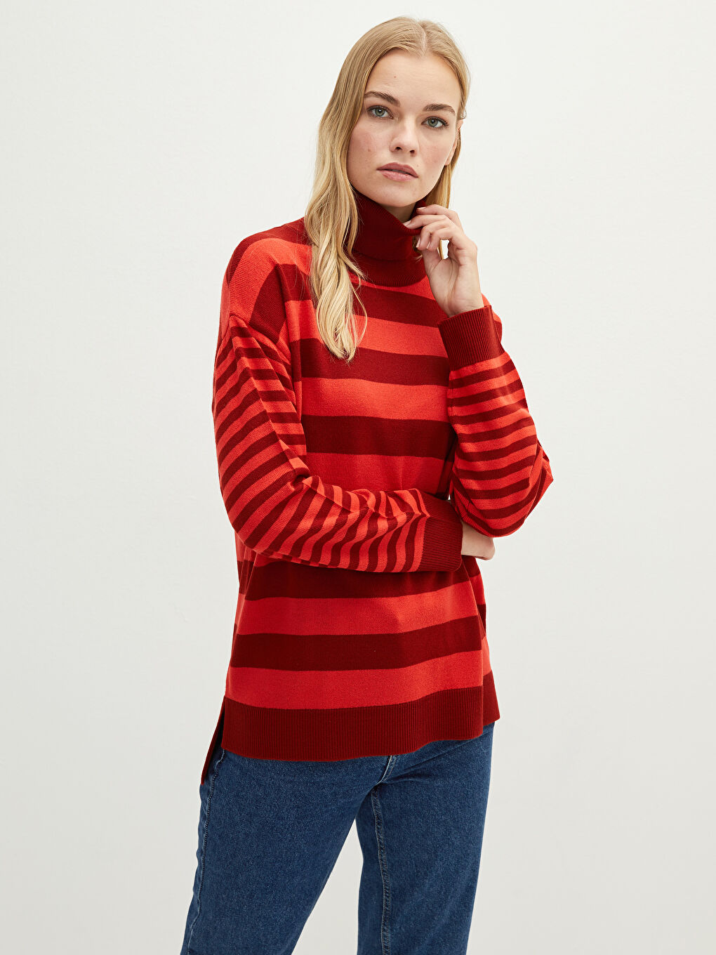 LCWAIKIKI Classic Turtleneck Striped Long Sleeve Women's Tricot Sweater -W1J689Z8-S0E