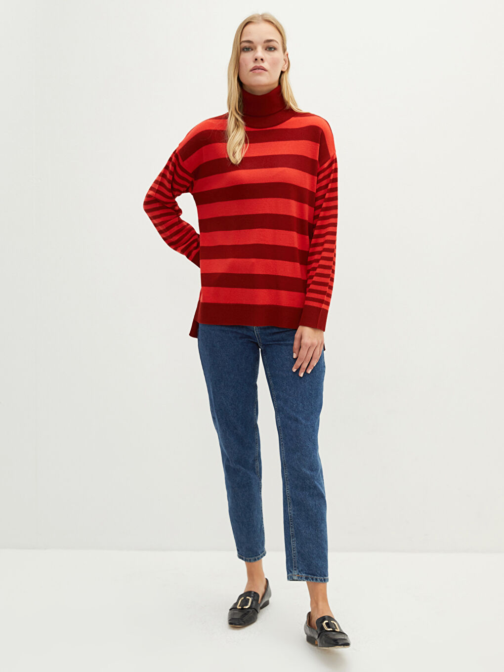 LCWAIKIKI Classic Turtleneck Striped Long Sleeve Women's Tricot Sweater -W1J689Z8-S0E