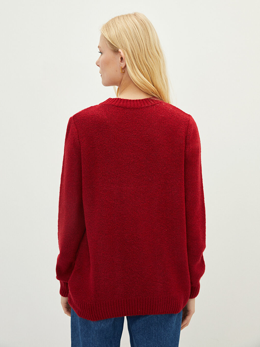 Fuşya Bisiklet Yaka Kendinden Desenli Uzun Kollu Kadın Triko Kazak-4