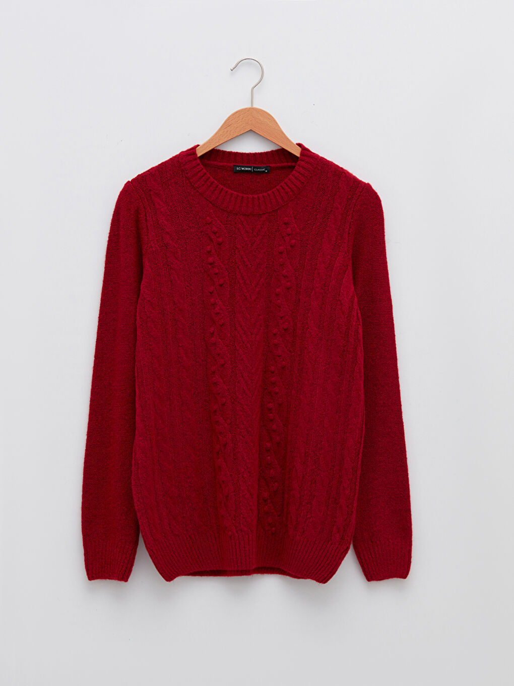 Fuşya Bisiklet Yaka Kendinden Desenli Uzun Kollu Kadın Triko Kazak-5