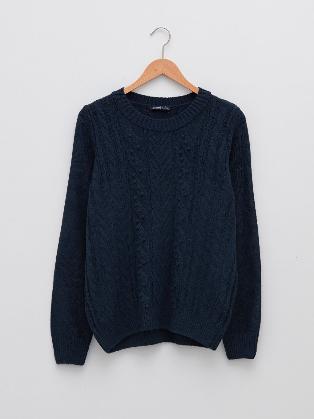 İndigo Bisiklet Yaka Kendinden Desenli Uzun Kollu Kadın Triko Kazak-5