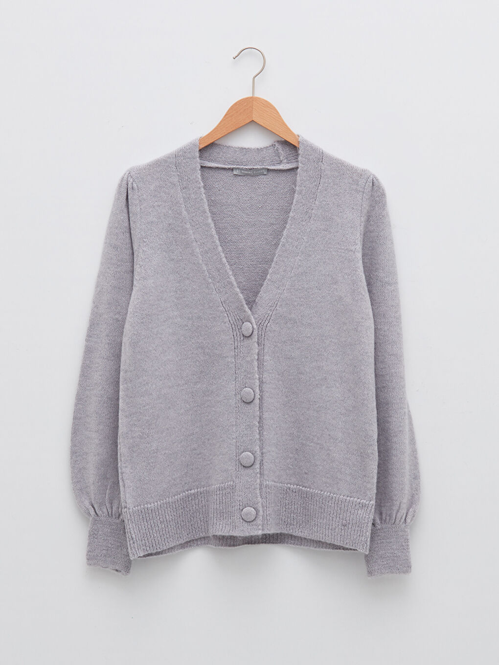 Gri V Yaka Kadın Triko Hırka-4