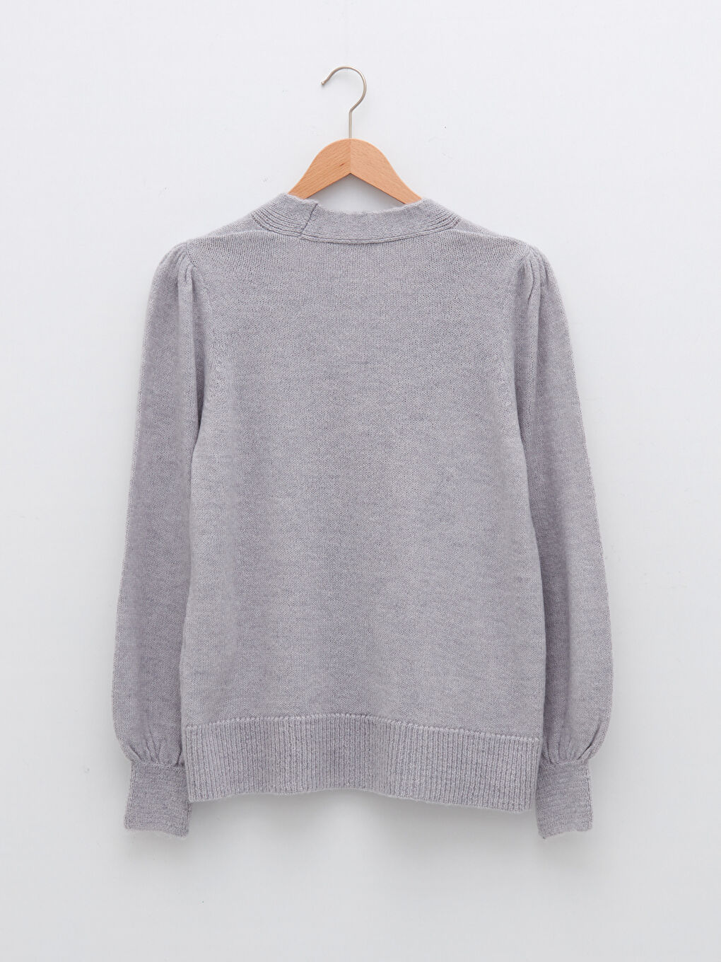 Gri V Yaka Kadın Triko Hırka-5