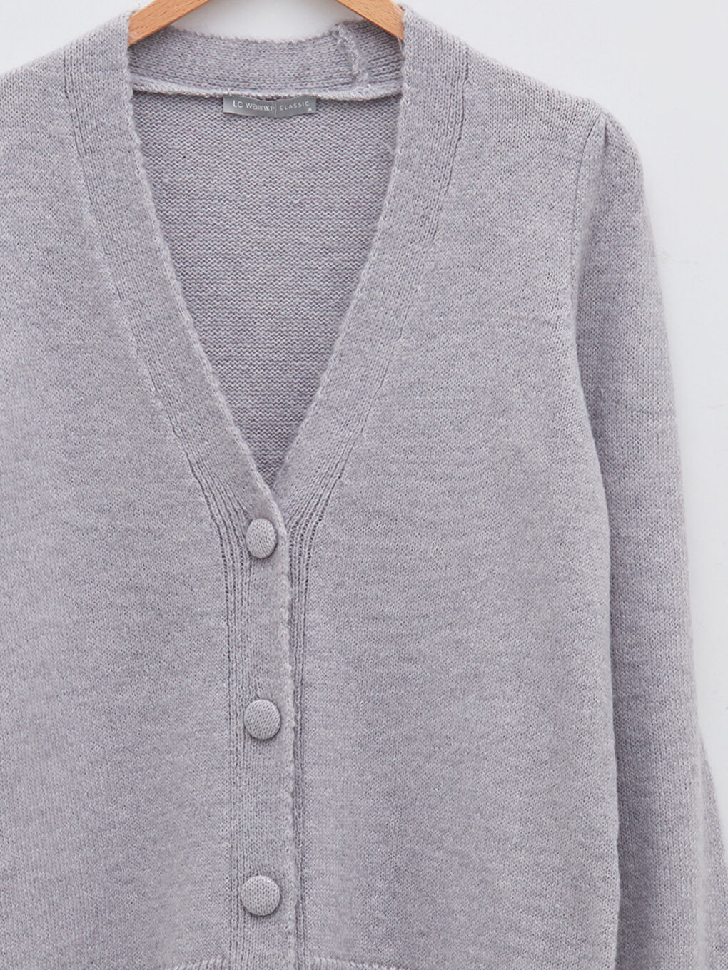 Gri V Yaka Kadın Triko Hırka-6