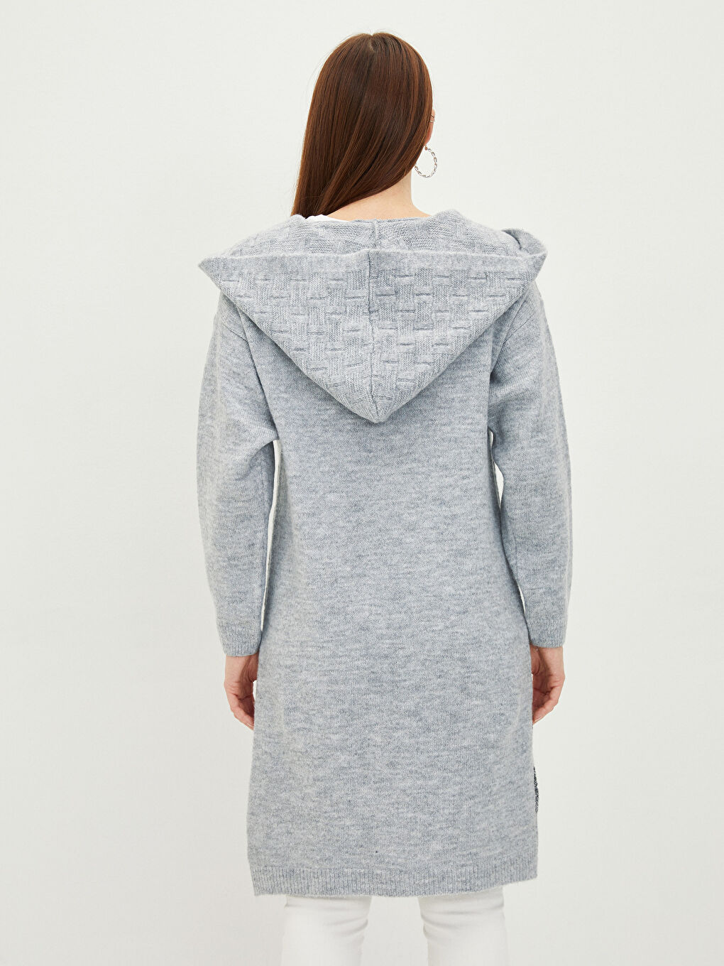 Gemusterte Langarm-Strickjacke mit Kapuze für Damen-3