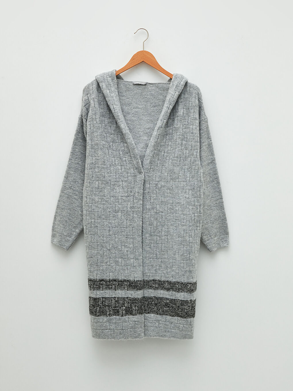 Gemusterte Langarm-Strickjacke mit Kapuze für Damen-4